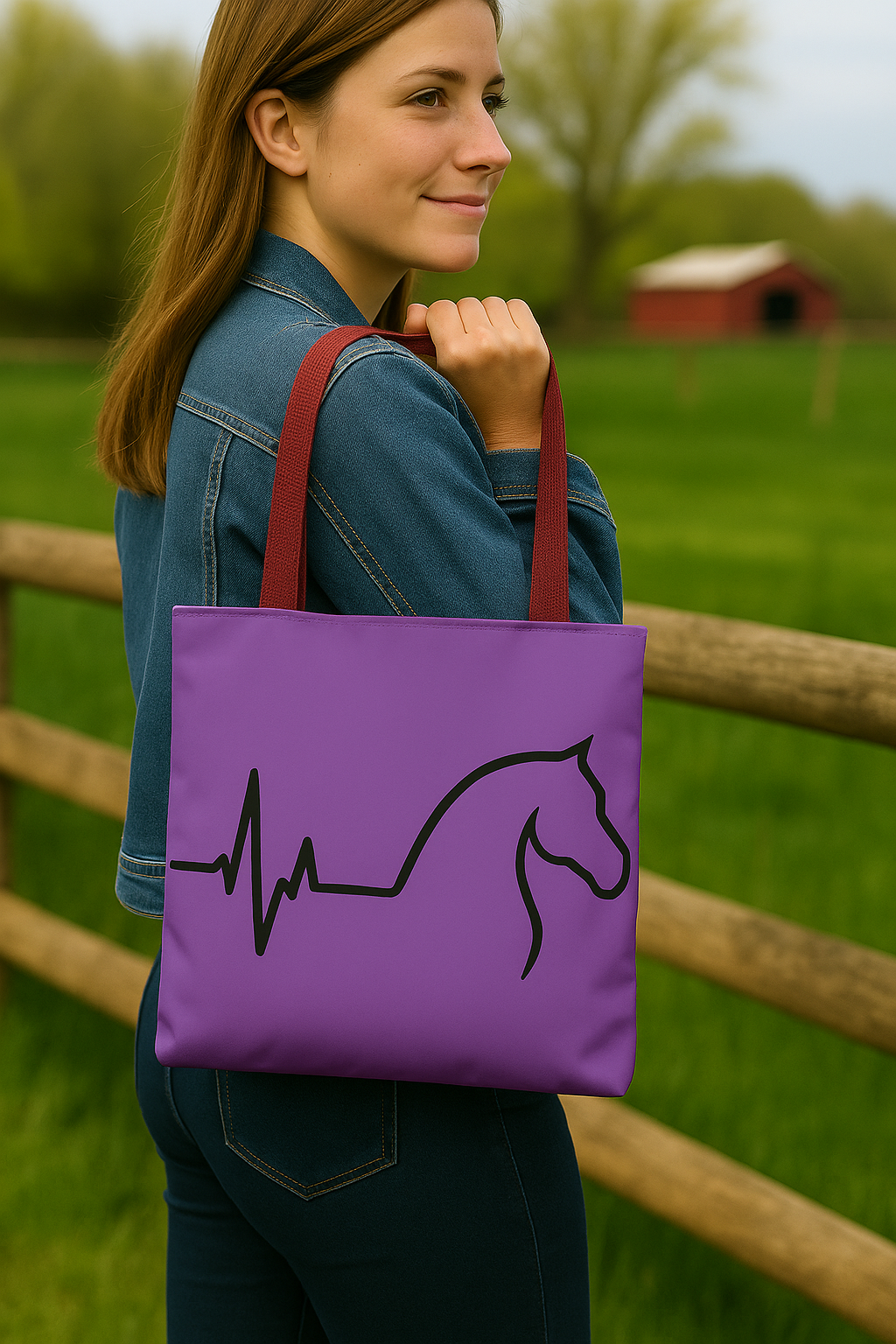Heartbeat Horse Tote Bag (16" × 16")