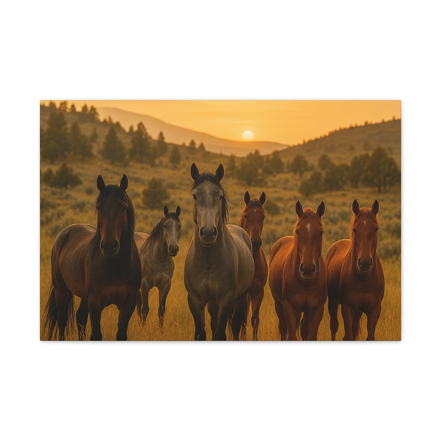 Sunset Guardians — Wild Herd Canvas Wall Art