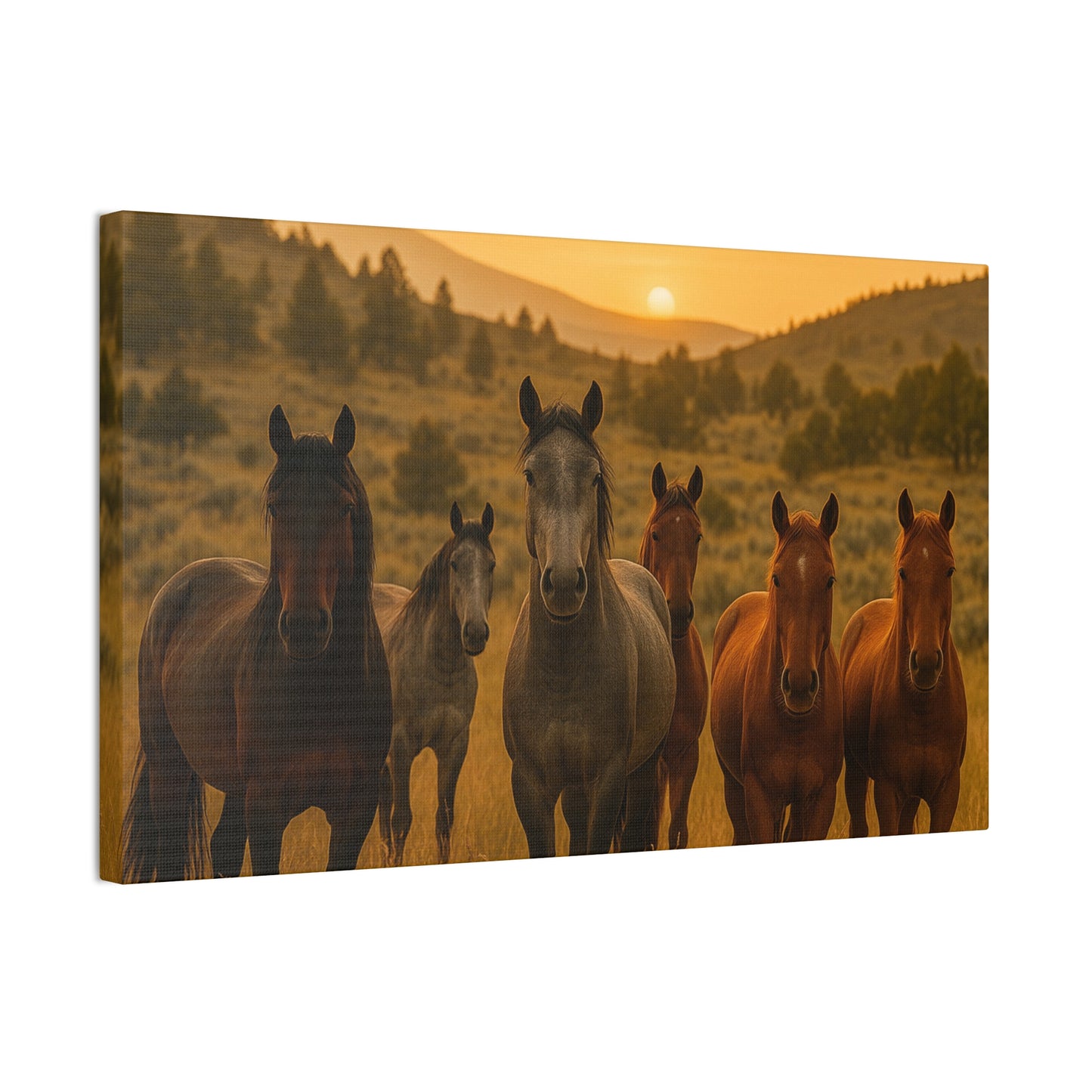 Sunset Guardians — Wild Herd Canvas Wall Art
