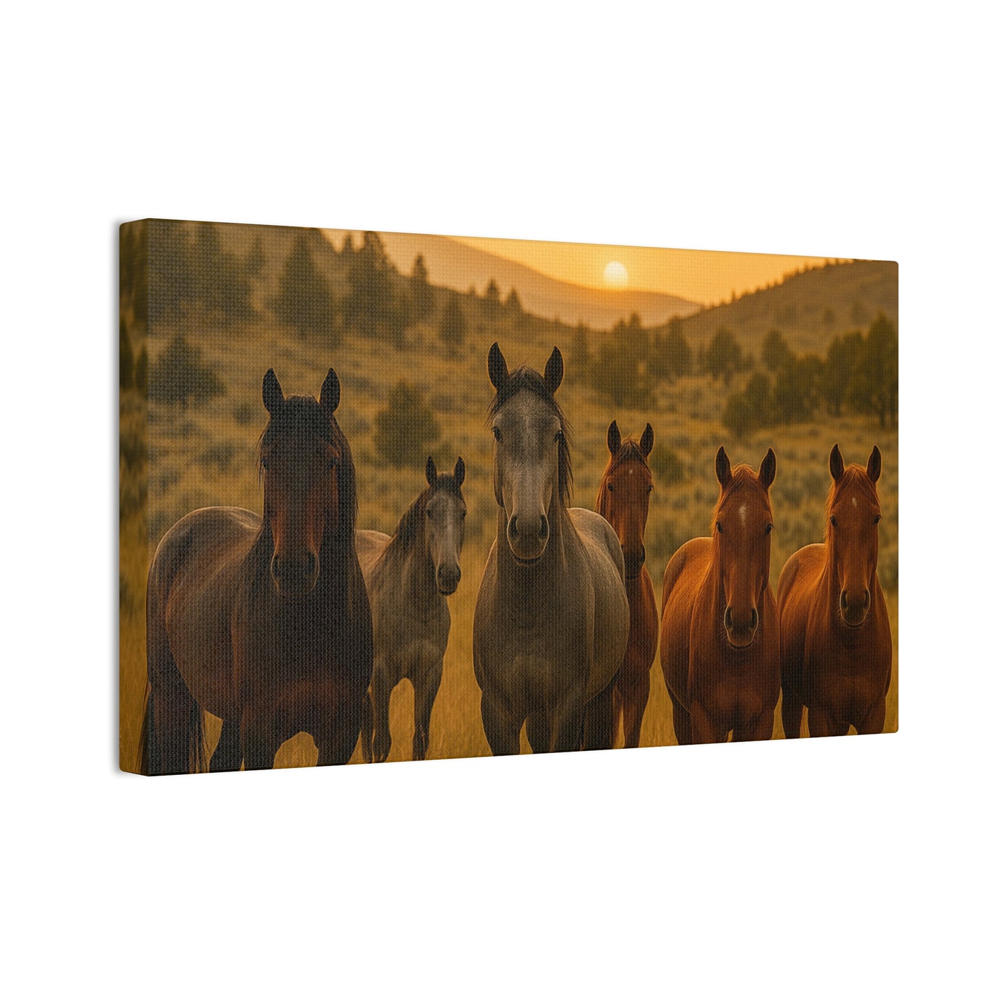 Sunset Guardians — Wild Herd Canvas Wall Art