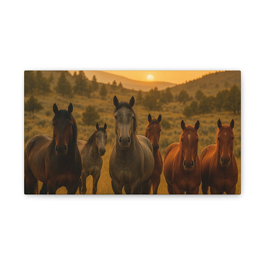 Sunset Guardians — Wild Herd Canvas Wall Art