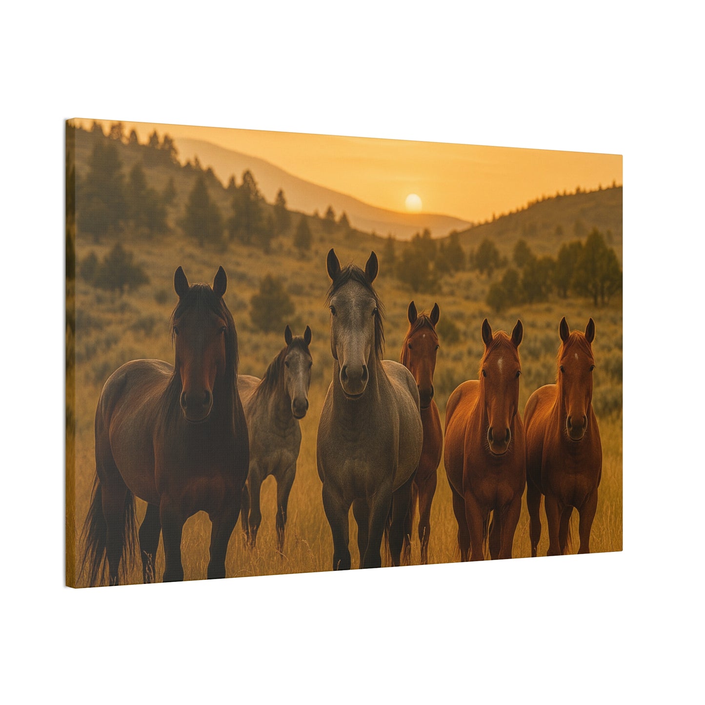 Sunset Guardians — Wild Herd Canvas Wall Art