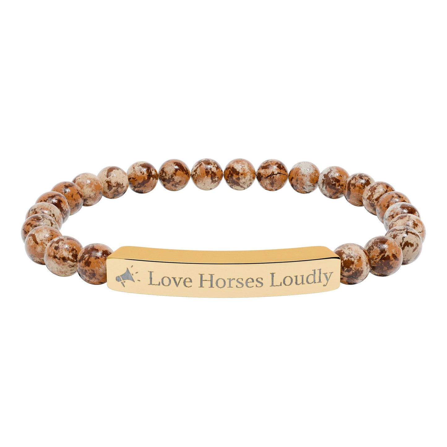 Love Horses Loudly - Natural Stone Bar Bracelet