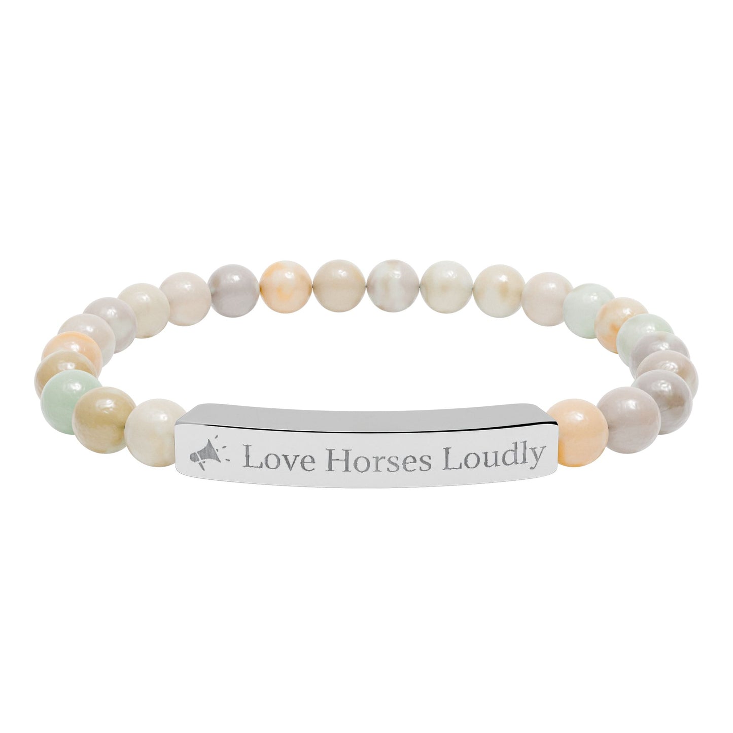 Love Horses Loudly - Natural Stone Bar Bracelet