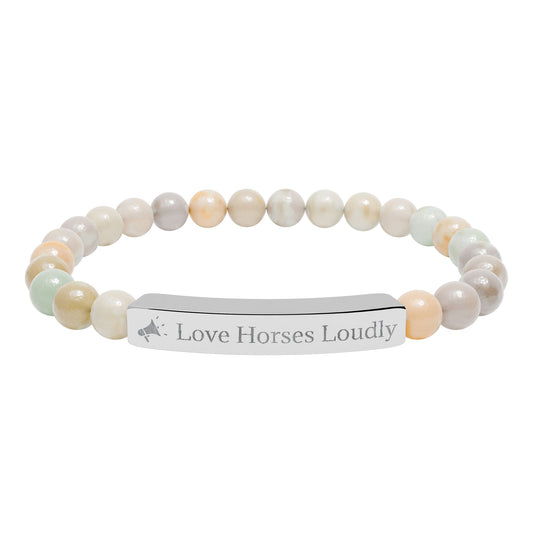 Love Horses Loudly - Natural Stone Bar Bracelet