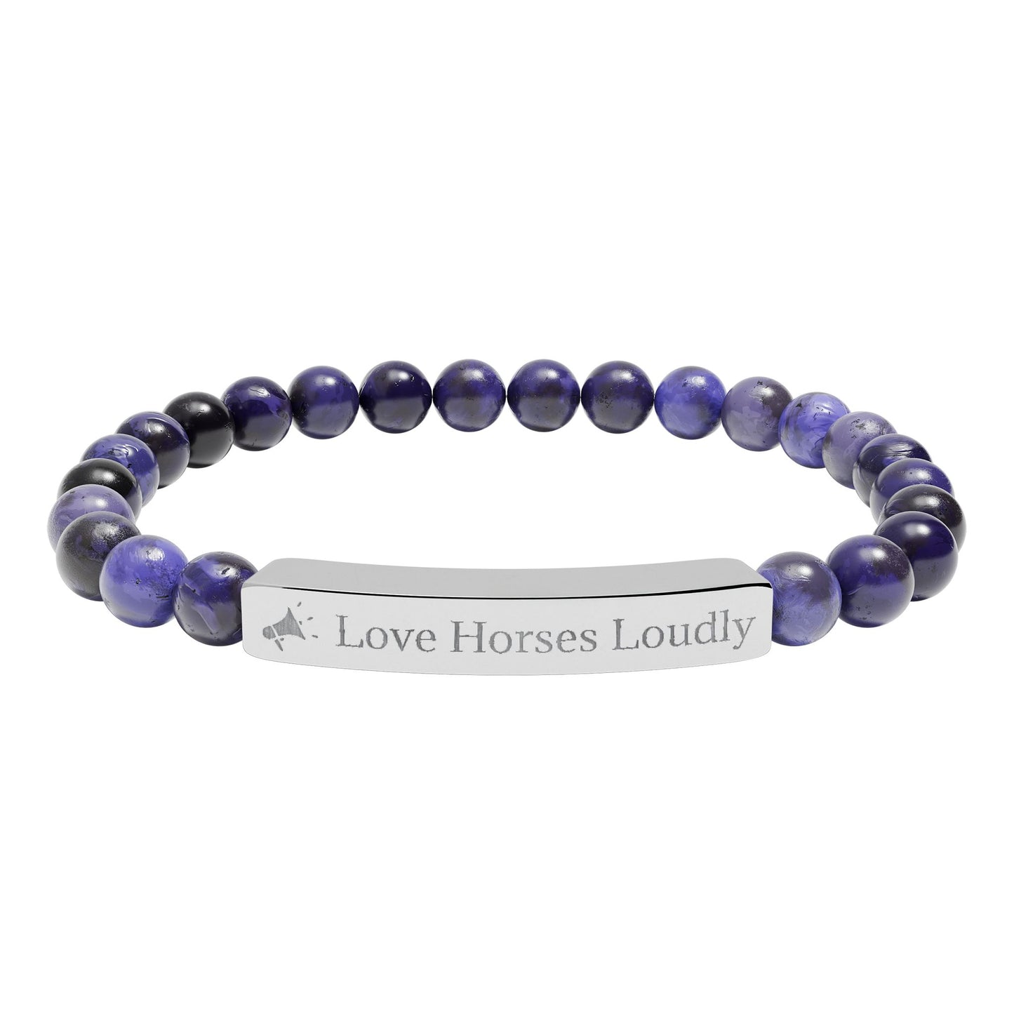 Love Horses Loudly - Natural Stone Bar Bracelet
