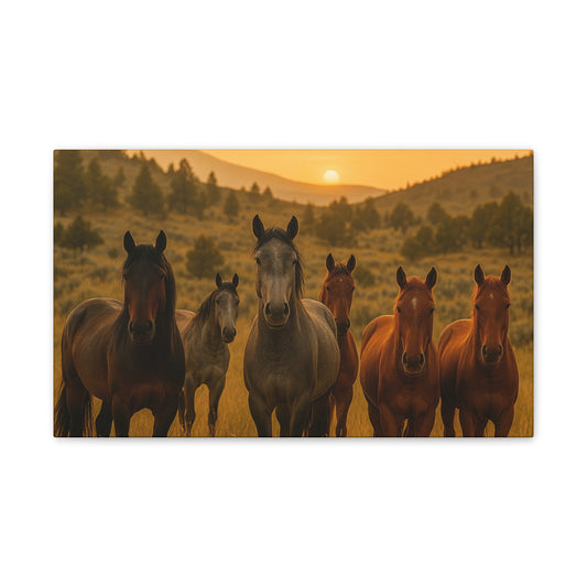 Sunset Guardians — Wild Herd Canvas Wall Art