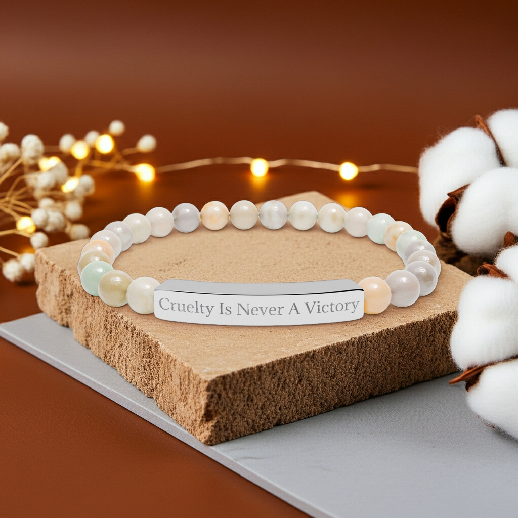 Cruelty Is Never A Victory - Natural Stone Stretch Bar Bracelet